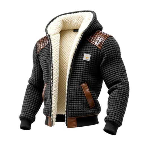 Gaëtan™ | Gilet rétro pour homme en cuir structuré à carreaux, orné d'un patchwork